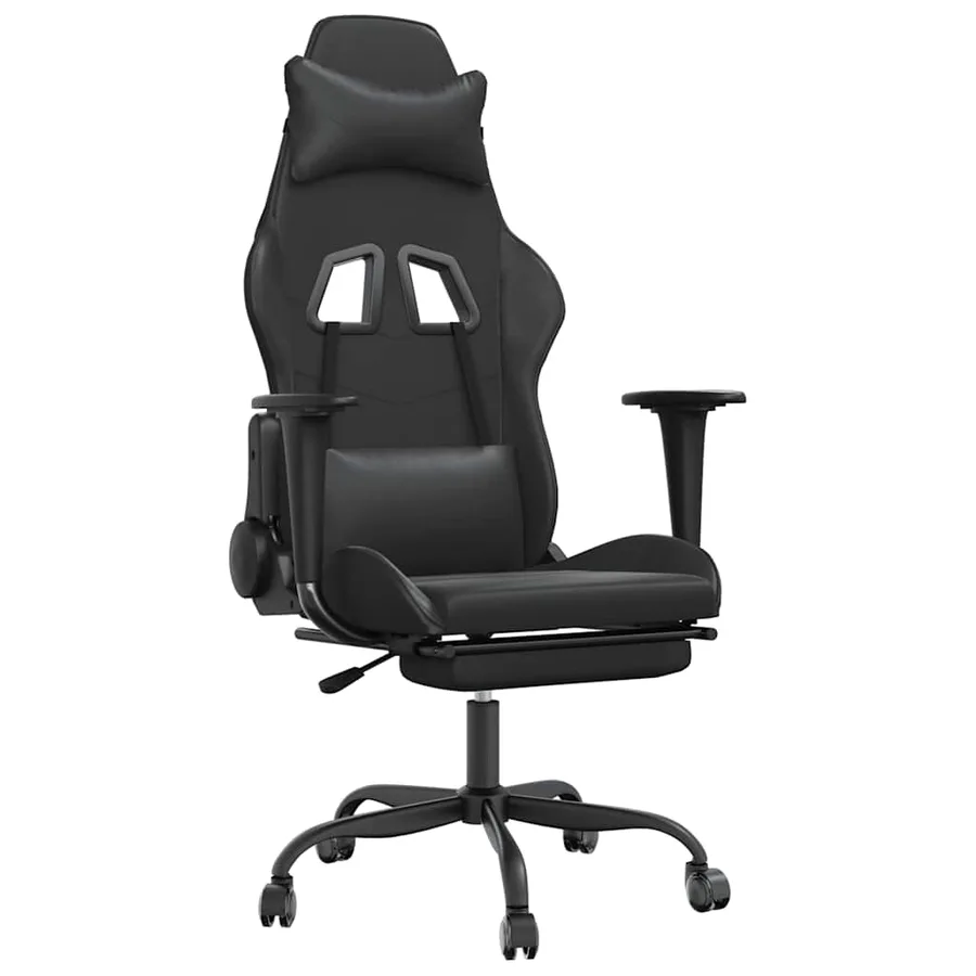 Chaise de jeu de massage avec repose-pied Noir Similicuir - 2