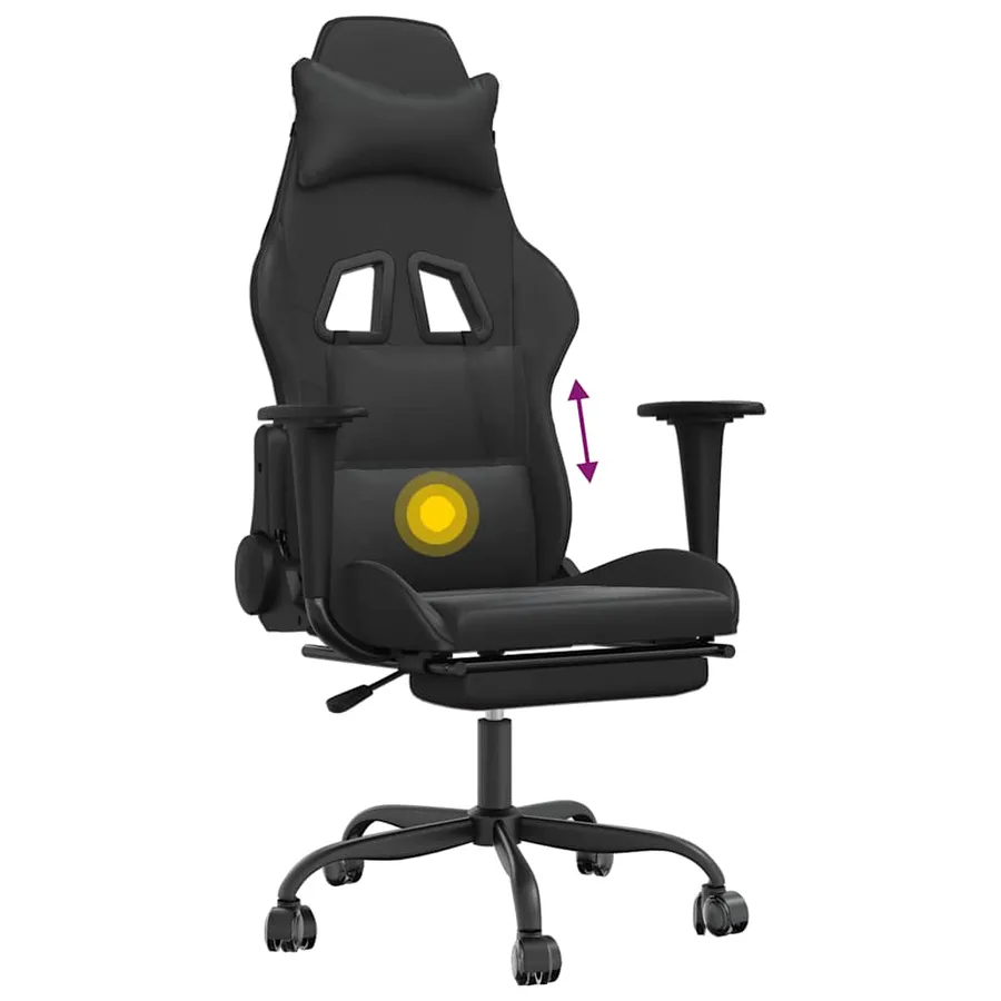 Chaise de jeu de massage avec repose-pied Noir Similicuir - 8