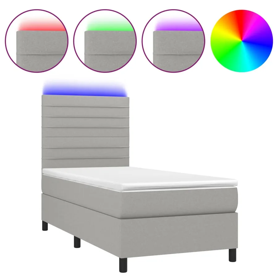 Sommier à lattes de lit avec matelas et LED Gris clair 90x190cm - 2