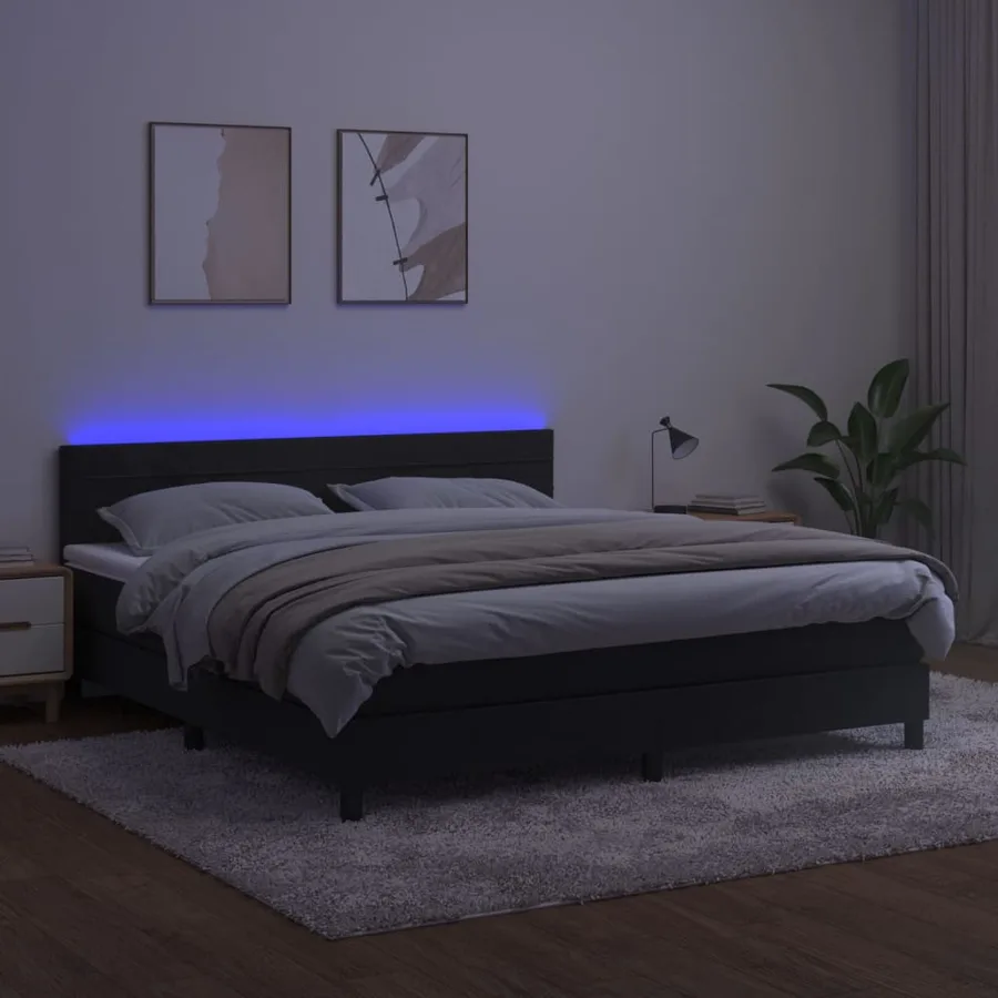 Sommier à lattes de lit avec matelas et LED Noir 160x200 cm - 4