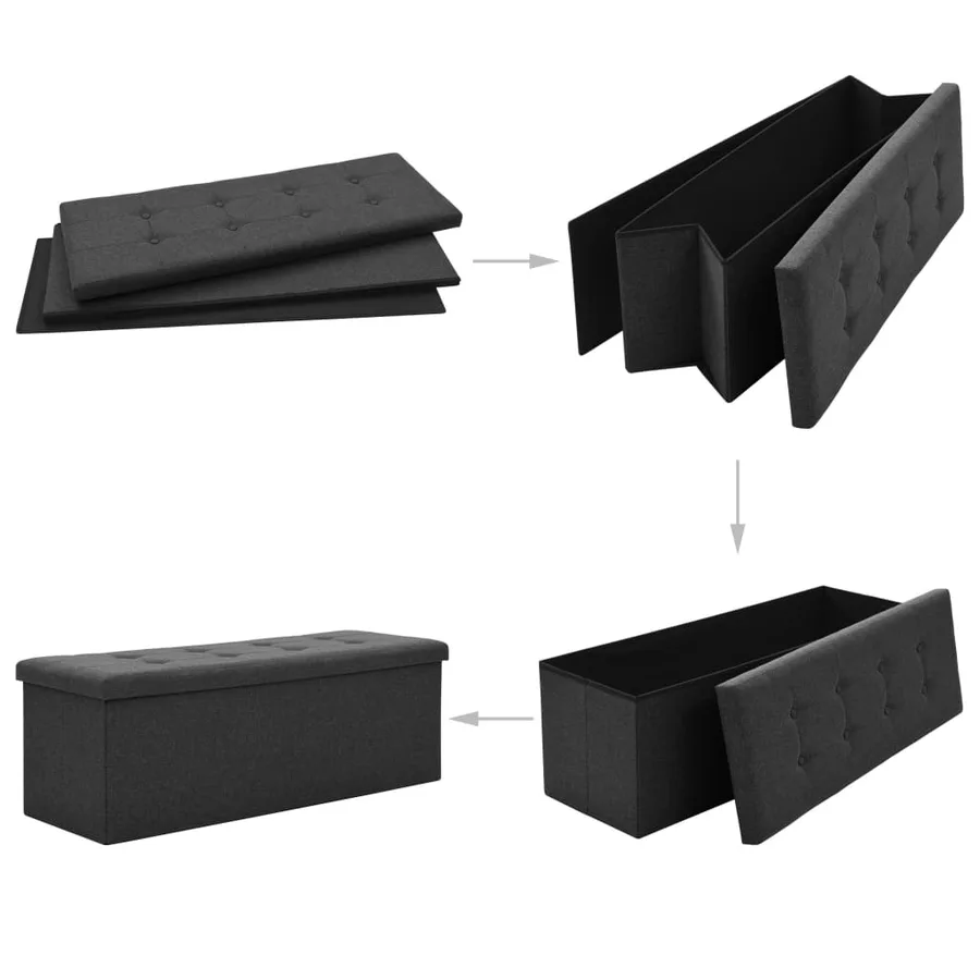 Banc de rangement pliable Noir Faux lin - 5