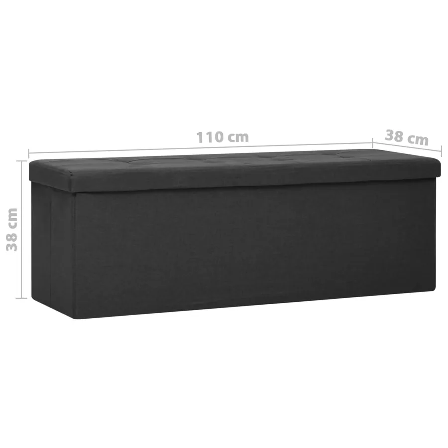 Banc de rangement pliable Noir Faux lin - 8