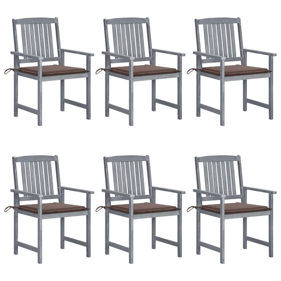 Chaises de jardin et coussins lot de 6 Bois acacia massif Gris