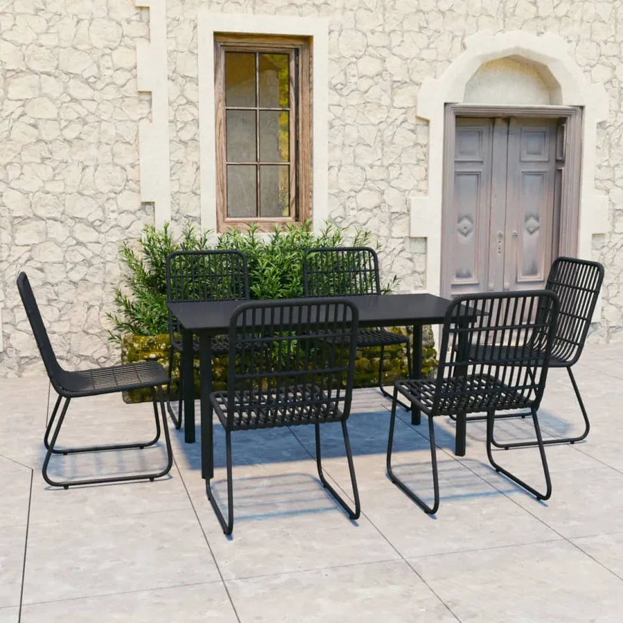 Ensemble à manger d'extérieur 7 pcs résine tressée et verre