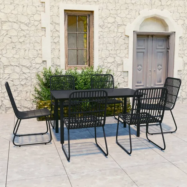 Ensemble à manger d'extérieur 7 pcs résine tressée et verre
