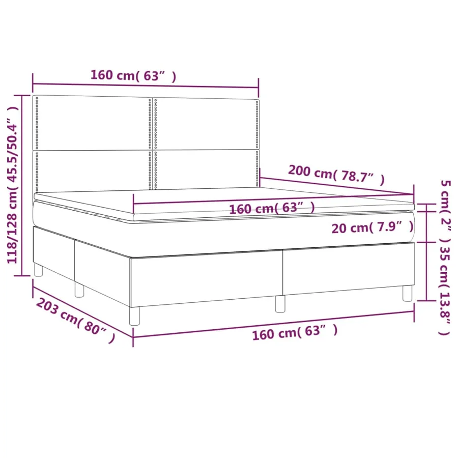 Sommier à lattes de lit matelas et LED Rose 160x200 cm Velours - 8