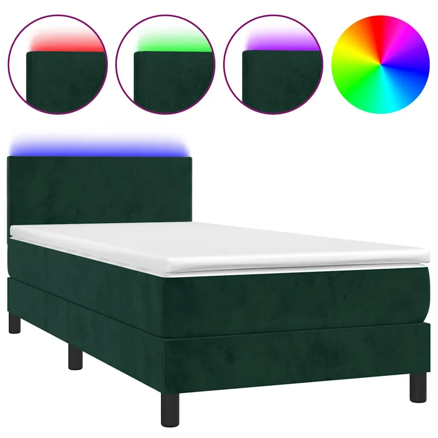 Sommier à lattes de lit avec matelas et LED Vert foncé 90x200cm - 2