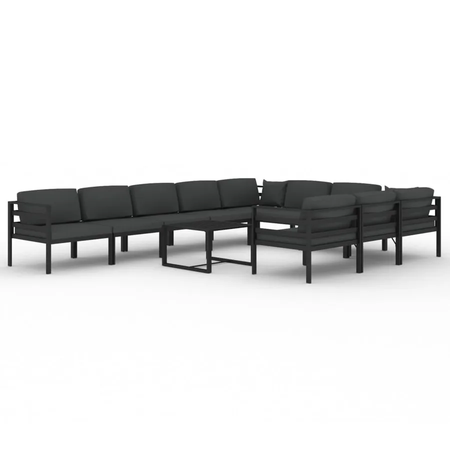 Salon de jardin 11 pcs avec coussins Aluminium Anthracite - 2