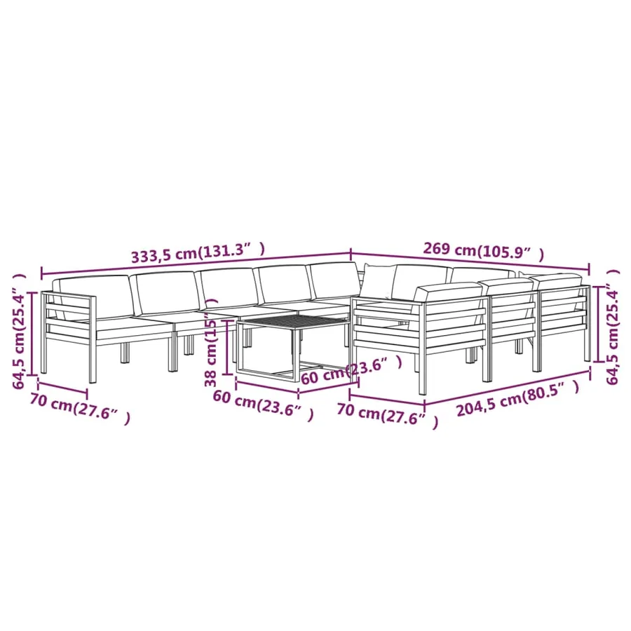 Salon de jardin 11 pcs avec coussins Aluminium Anthracite - 9