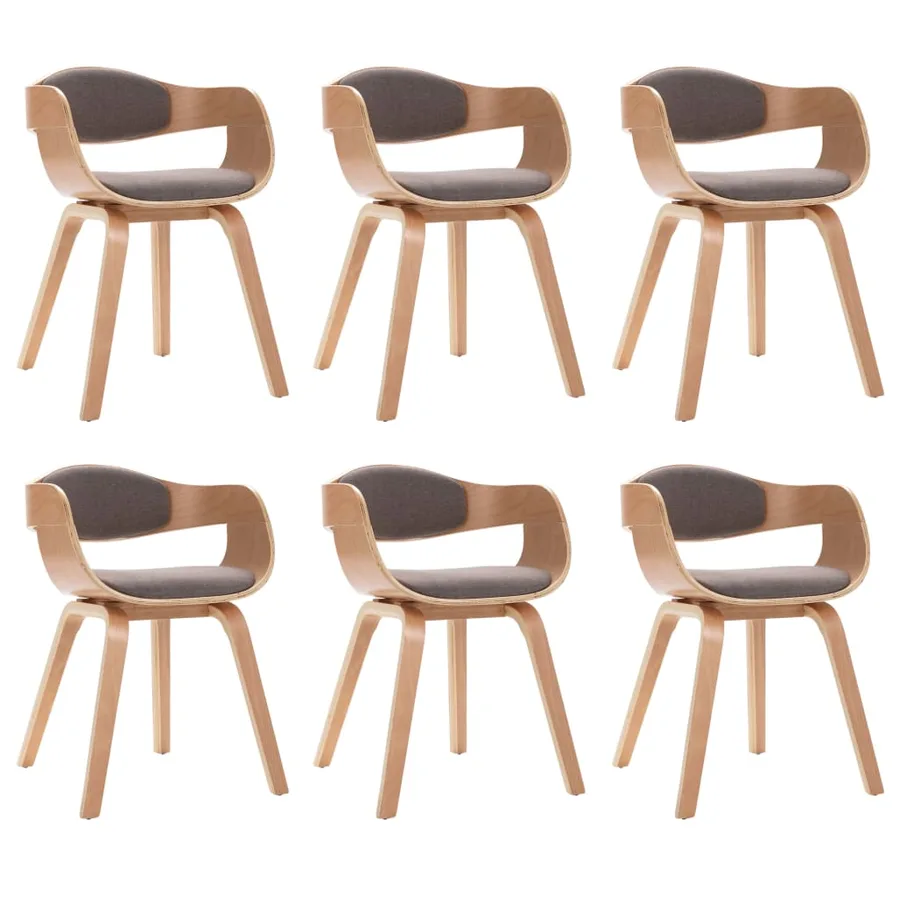 Chaises à manger lot de 6 bois courbé et tissu taupe - 2