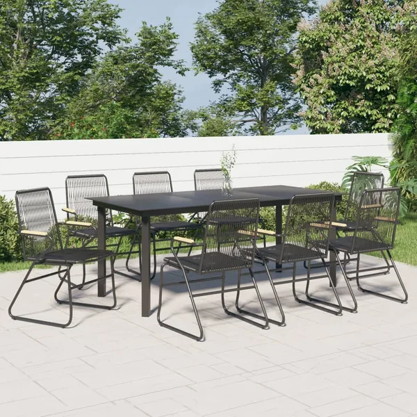 Ensemble à manger de jardin 9 pcs noir rotin PVC