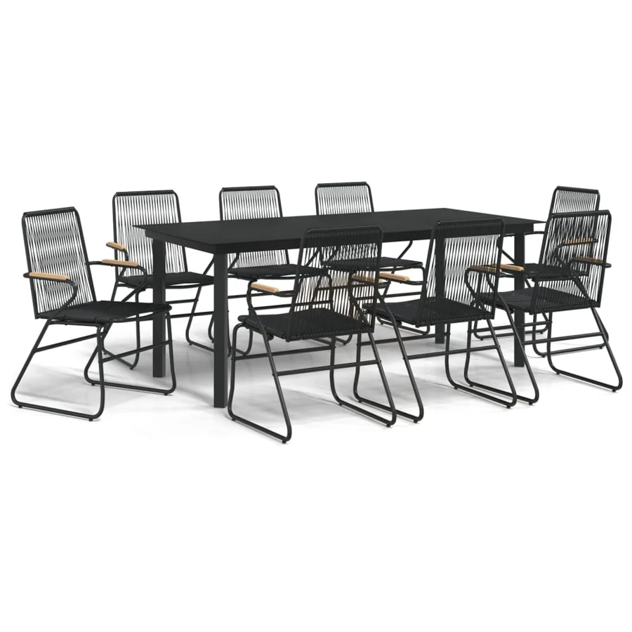 Ensemble à manger de jardin 9 pcs noir rotin PVC - 2
