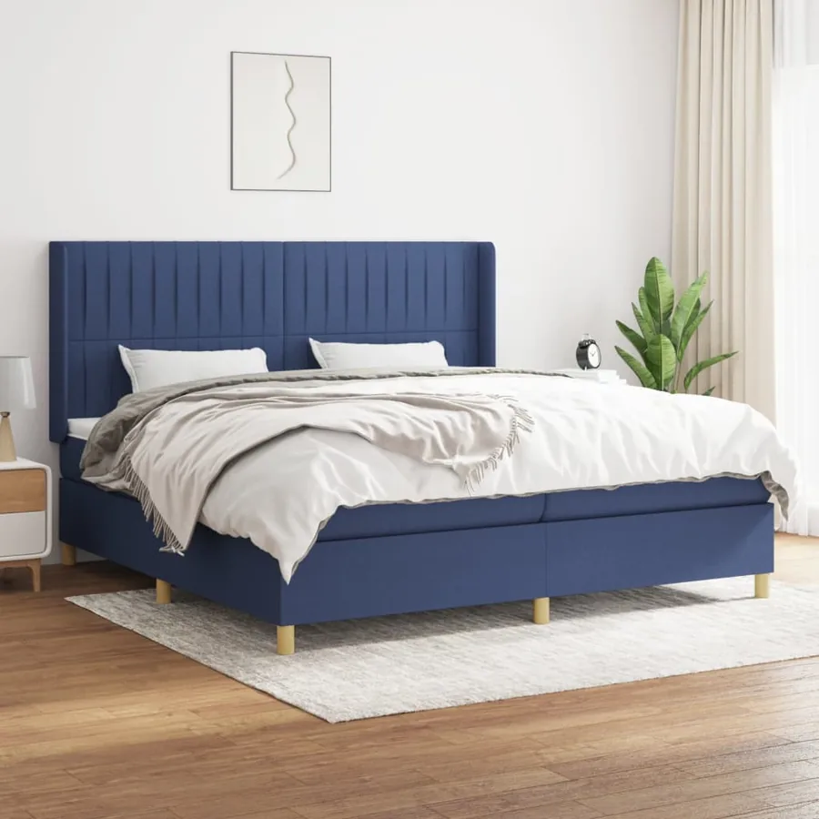 Sommier à lattes de lit avec matelas Bleu 200x200 cm Tissu