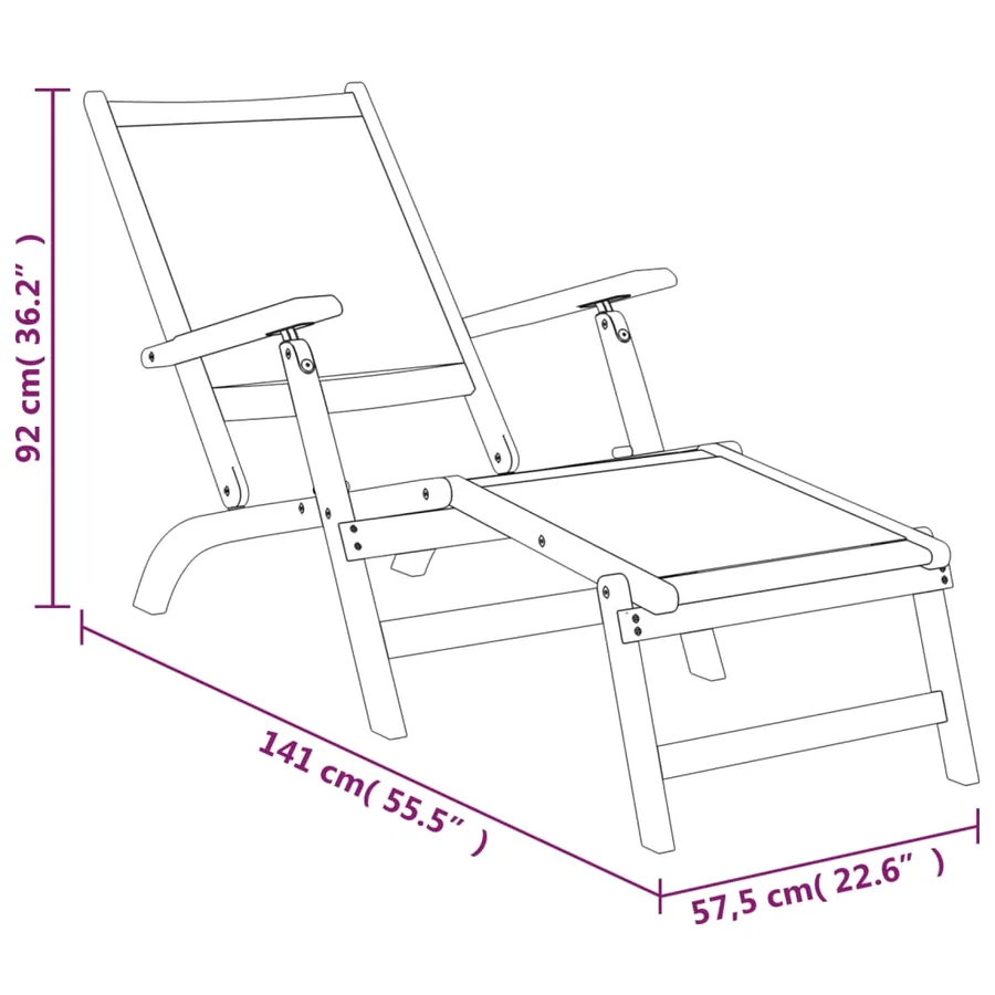 Chaises longues d'extérieur et table Acacia massif et textilène - 11