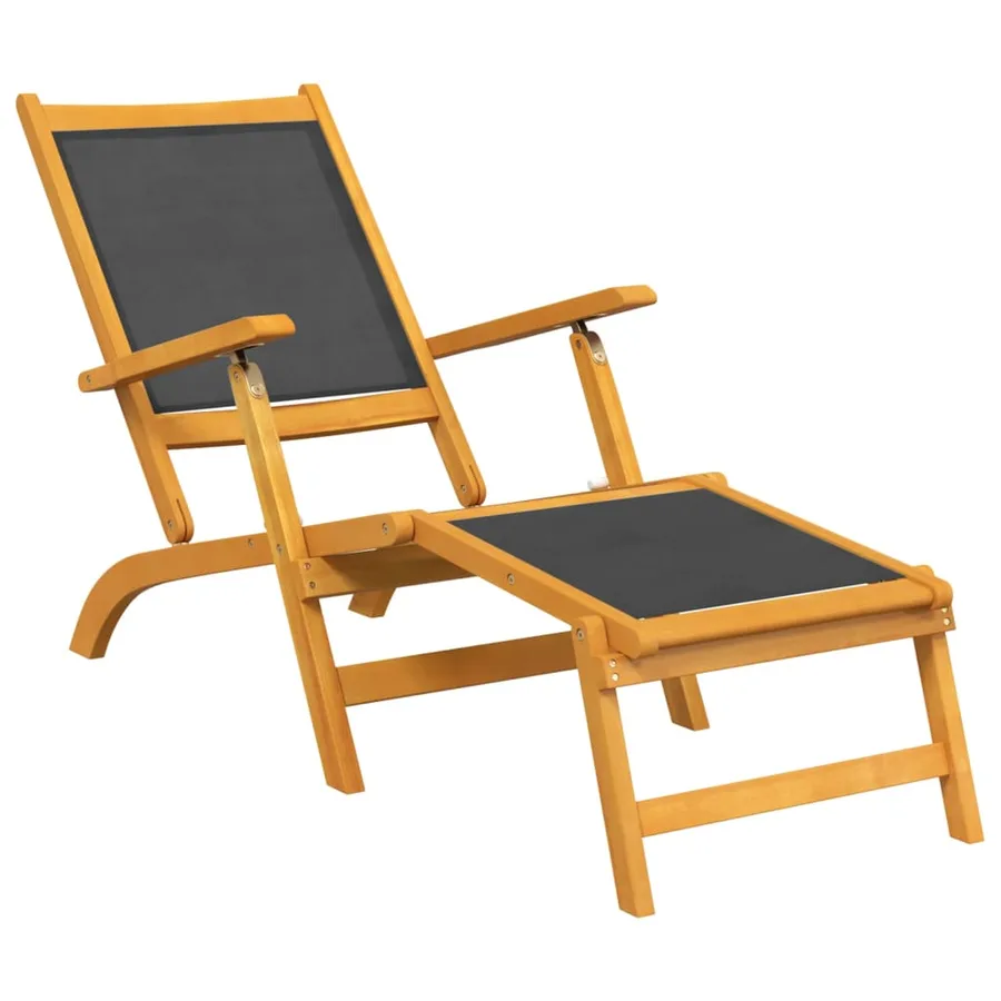 Chaises longues d'extérieur et table Acacia massif et textilène - 3