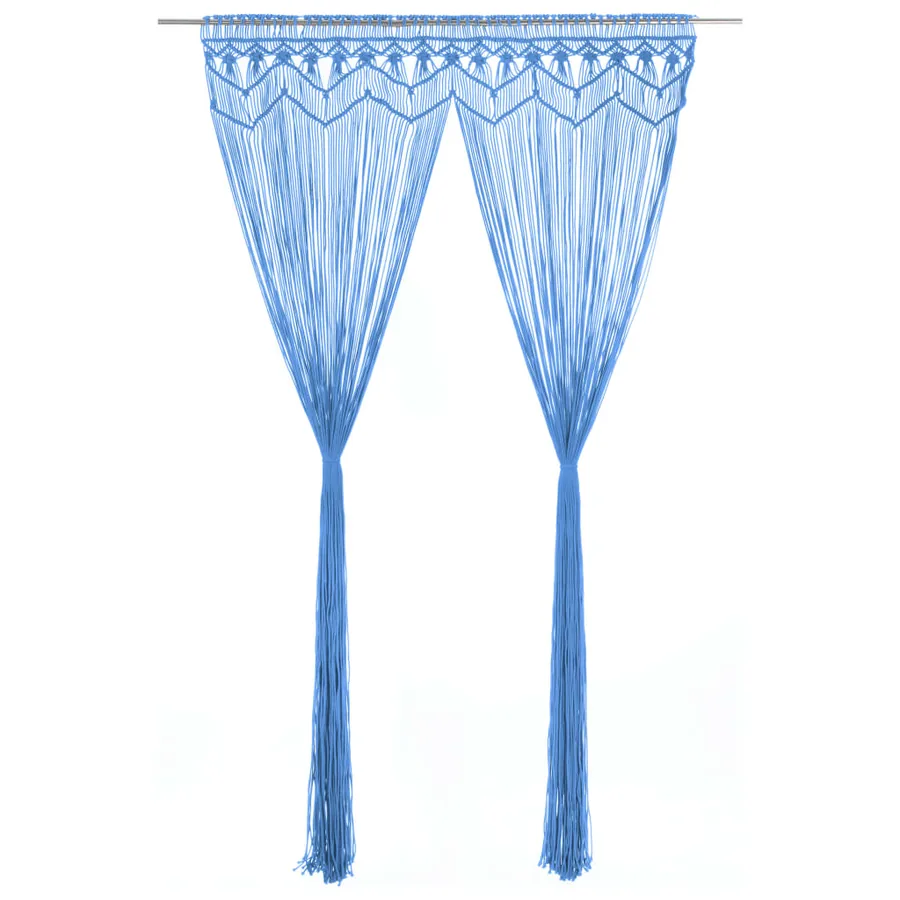 Rideau en macramé Bleu 140x240 cm Coton