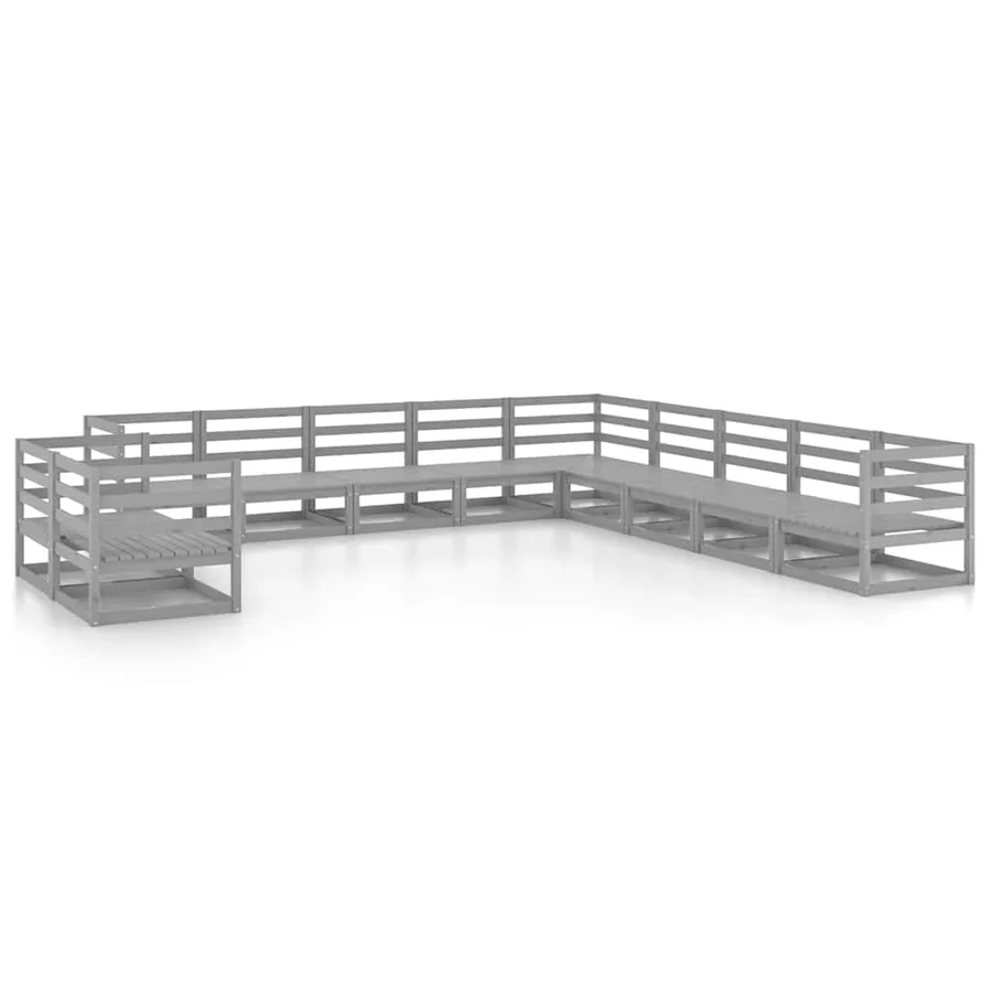 Salon de jardin 11 pcs gris bois de pin massif - 2