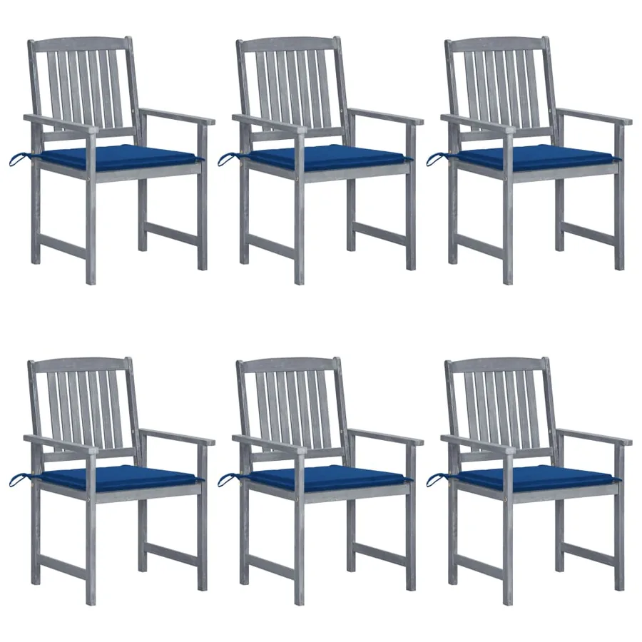 Chaises de jardin et coussins lot de 6 Bois acacia massif Gris