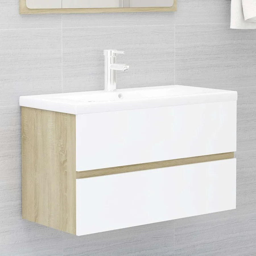 Ensemble de meubles de bain Blanc et chêne sonoma Aggloméré - 10