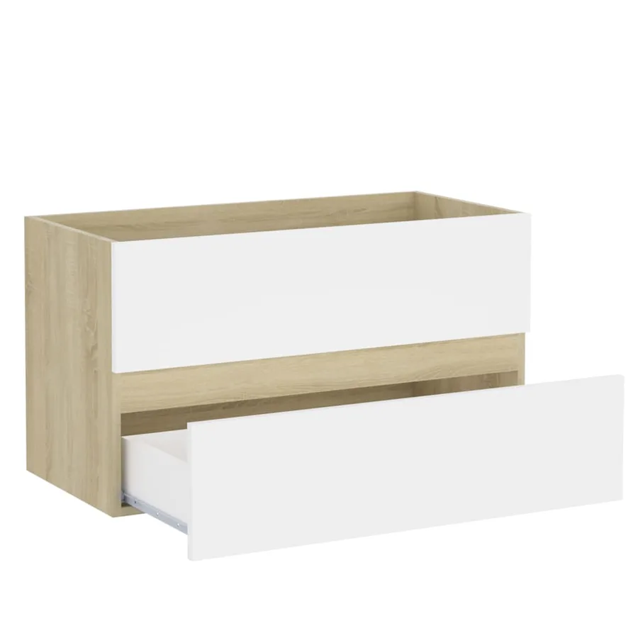 Ensemble de meubles de bain Blanc et chêne sonoma Aggloméré - 12