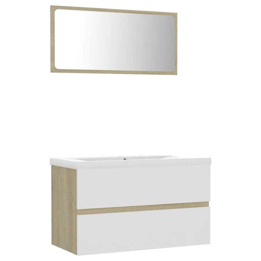 Ensemble de meubles de bain Blanc et chêne sonoma Aggloméré - 2