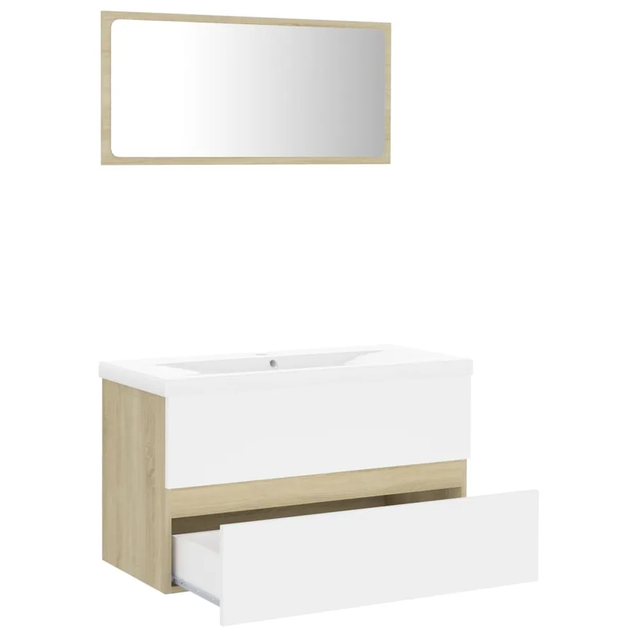 Ensemble de meubles de bain Blanc et chêne sonoma Aggloméré - 3