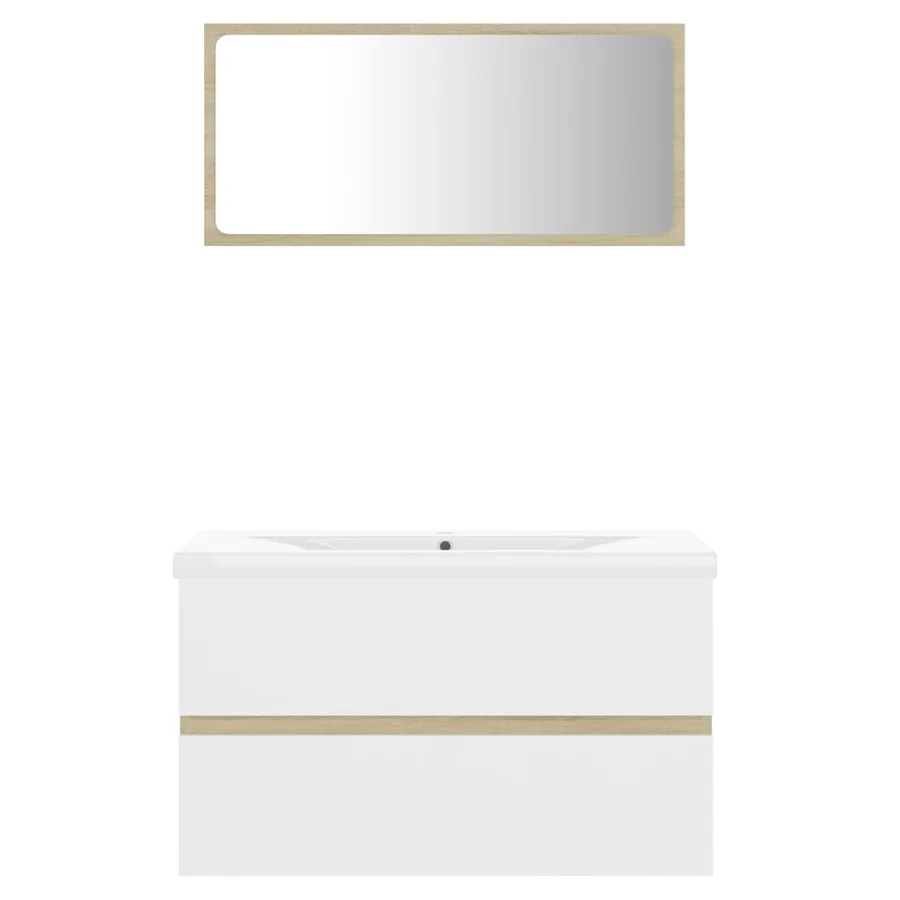 Ensemble de meubles de bain Blanc et chêne sonoma Aggloméré - 4