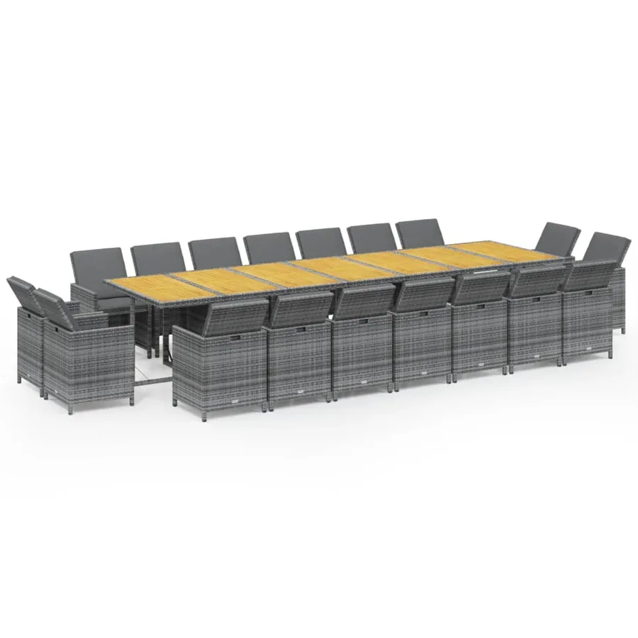 Ensemble à manger de jardin coussins 19 pcs Gris Résine tressée - 2