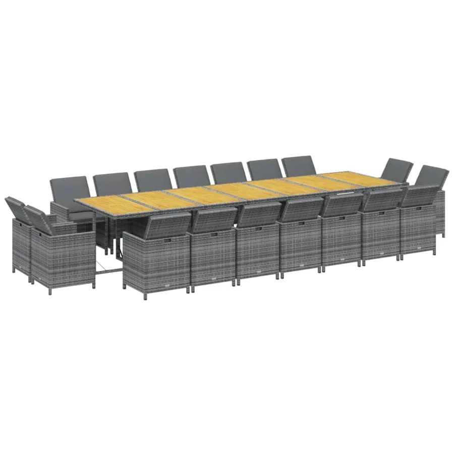 Ensemble à manger de jardin coussins 19 pcs Gris Résine tressée - 3