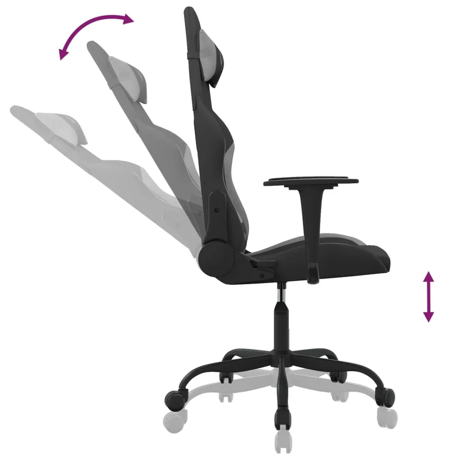 Chaise de jeu Noir et gris clair Tissu - 6