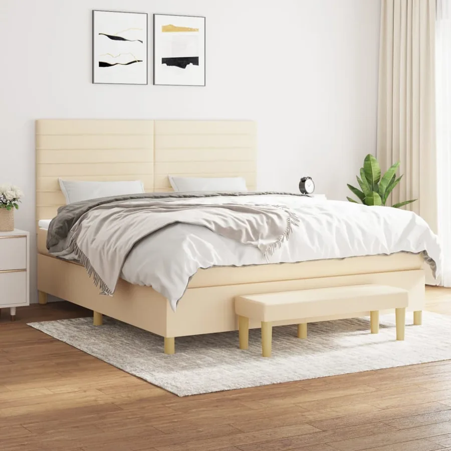 Sommier à lattes de lit avec matelas Crème 160x200 cm Tissu