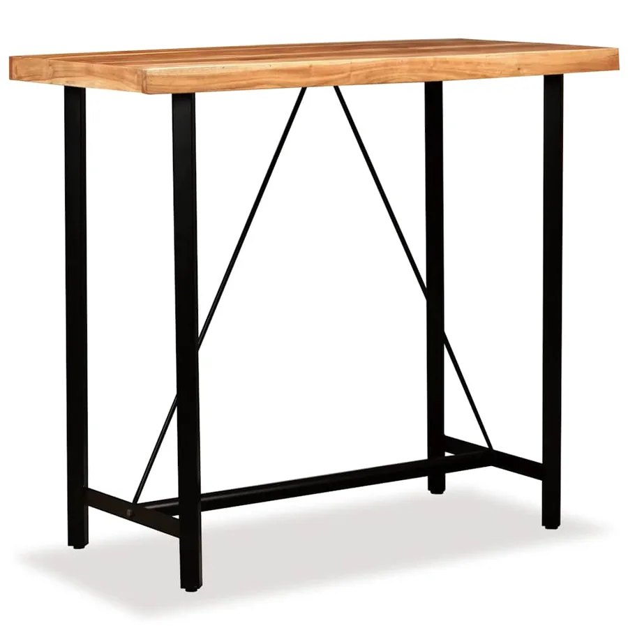 Ensemble de bar 5 pcs Bois d'acacia massif et cuir véritable - 2