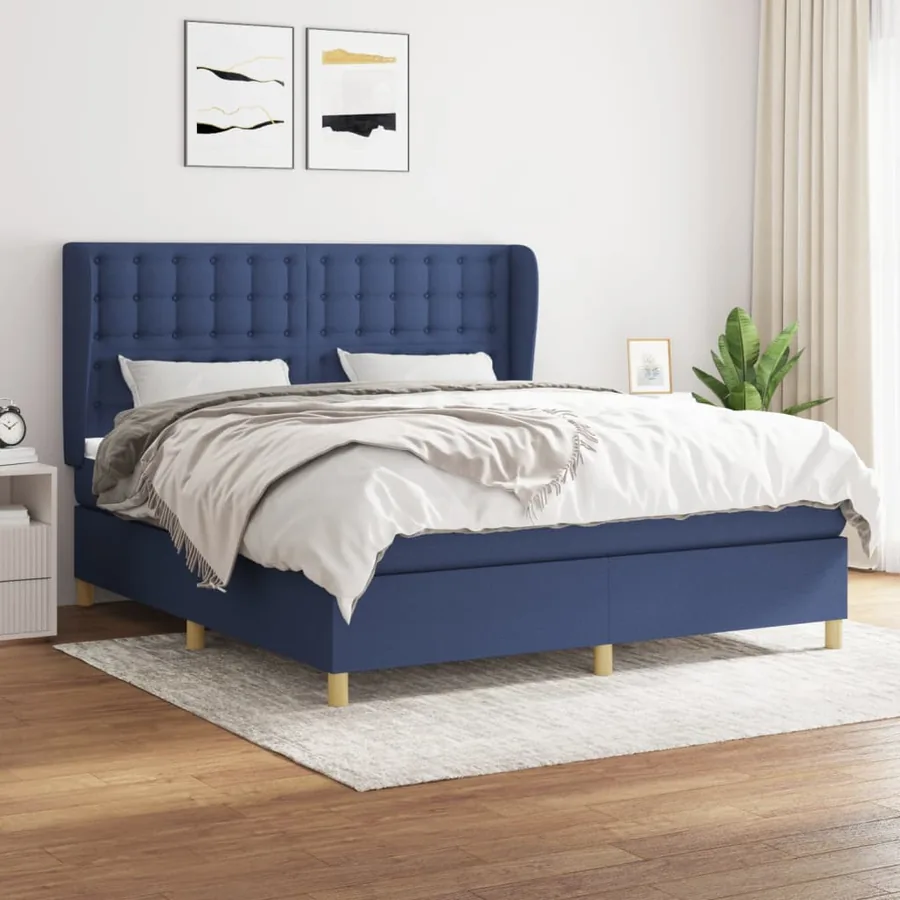 Sommier à lattes de lit avec matelas Bleu 160x200 cm Tissu
