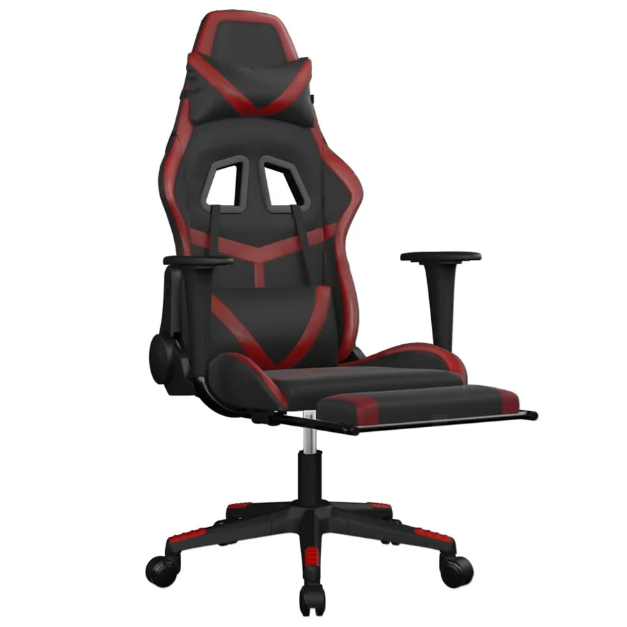 Chaise de jeu avec repose-pied Noir/rouge bordeaux Similicuir - 6