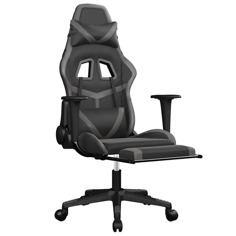 Chaise de jeu de massage avec repose-pied Noir&Gris Similicuir - 3