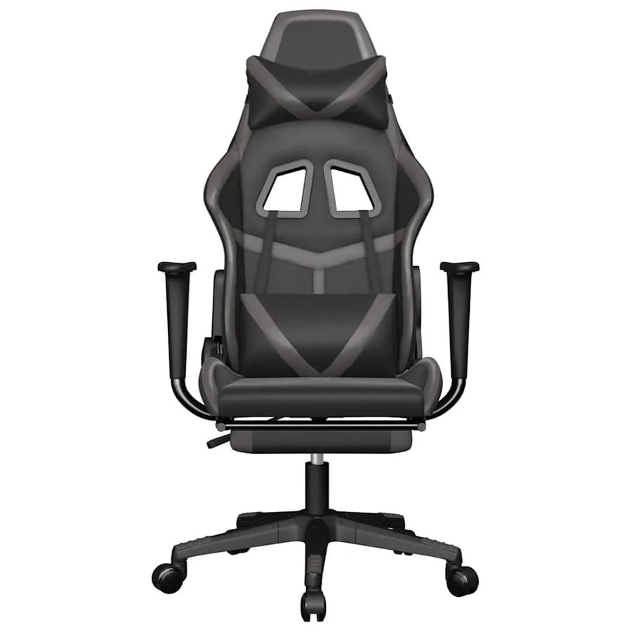 Chaise de jeu de massage avec repose-pied Noir&Gris Similicuir - 4
