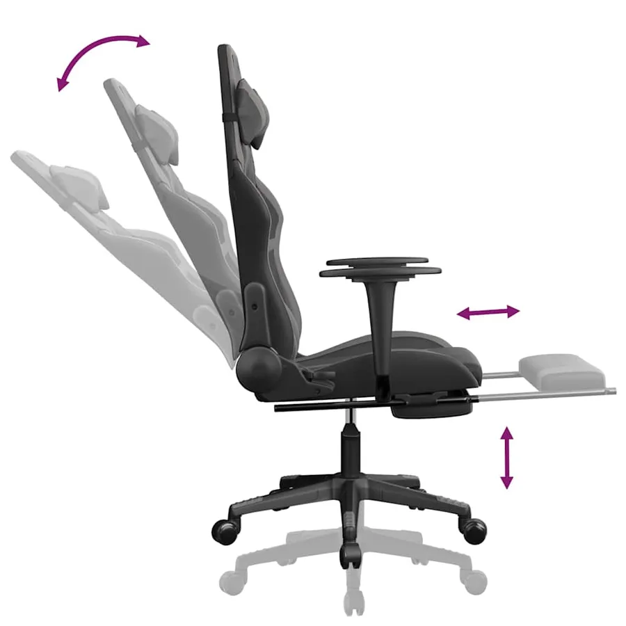 Chaise de jeu de massage avec repose-pied Noir&Gris Similicuir - 7