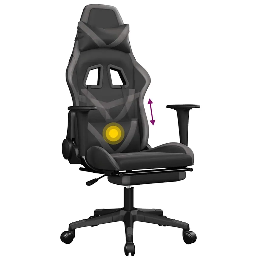 Chaise de jeu de massage avec repose-pied Noir&Gris Similicuir - 8