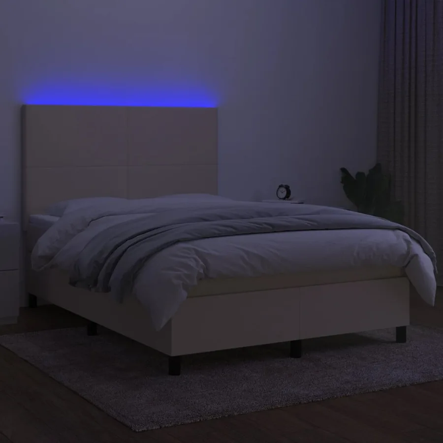 Sommier à lattes de lit et matelas et LED Crème 140x190cm Tissu - 4