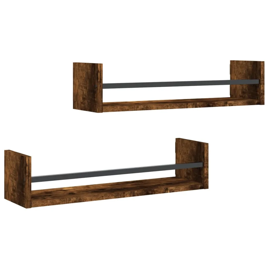 Étagères murales avec barres 2 pcs chêne fumé 60x16x14 cm - 2