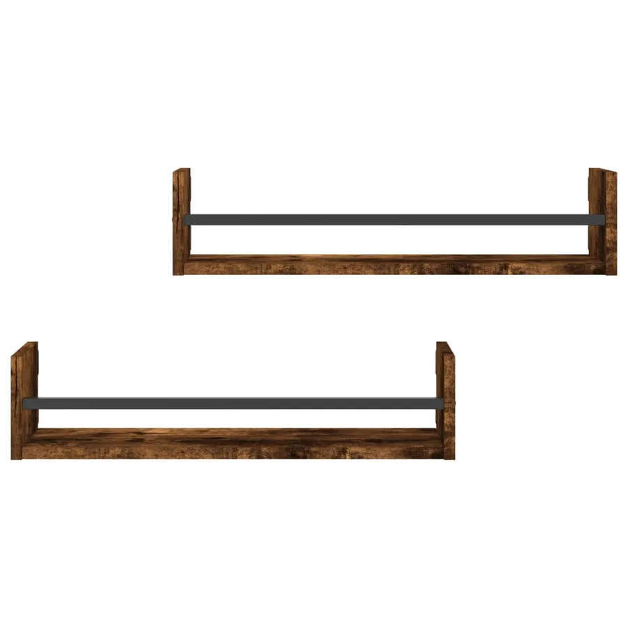 Étagères murales avec barres 2 pcs chêne fumé 60x16x14 cm - 4