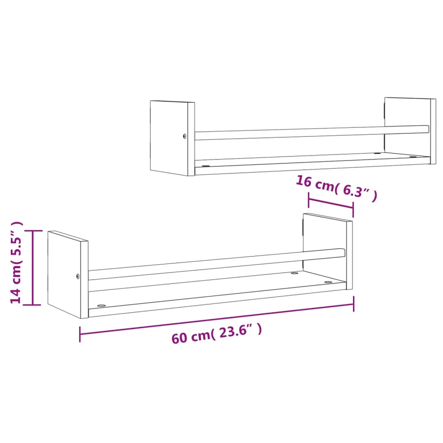 Étagères murales avec barres 2 pcs chêne fumé 60x16x14 cm - 8