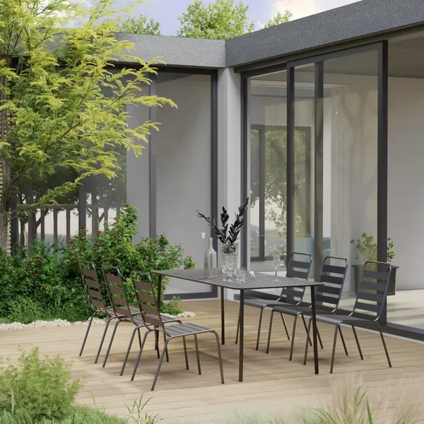 Ensemble à manger de jardin 7 pcs Acier Gris foncé