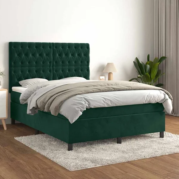 Sommier à lattes de lit et matelas Vert foncé 140x200cm Velours