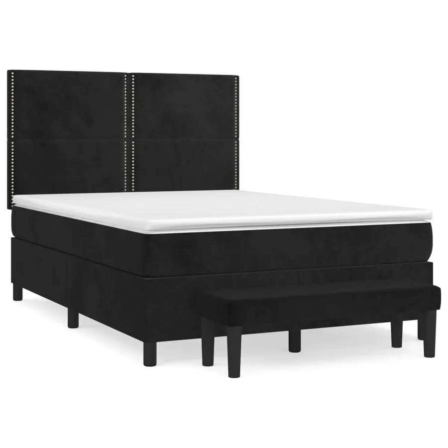Sommier à lattes de lit avec matelas Noir 140x190 cm Velours - 2