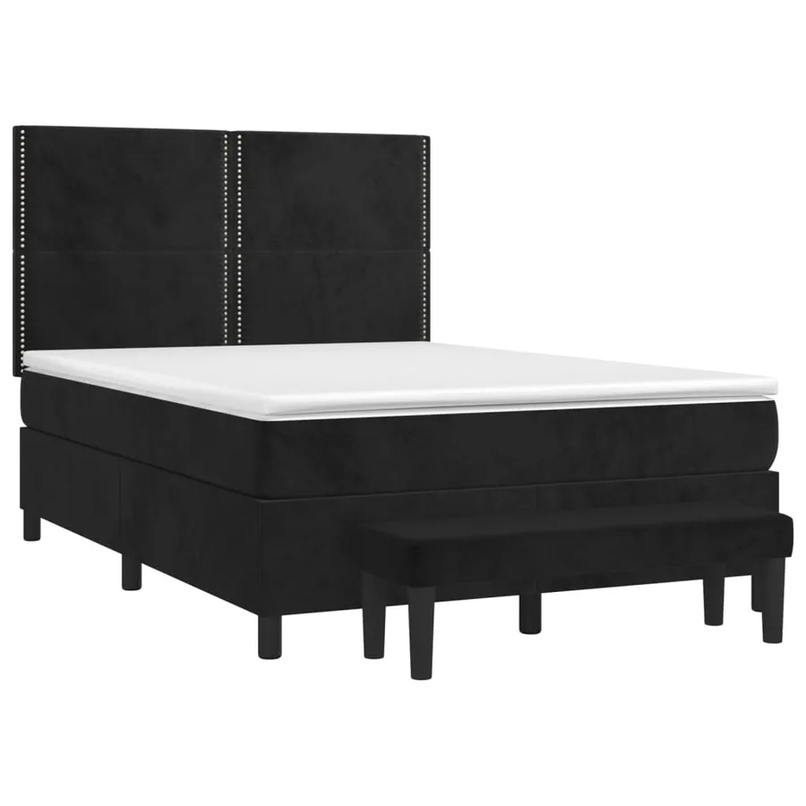 Sommier à lattes de lit avec matelas Noir 140x190 cm Velours - 3