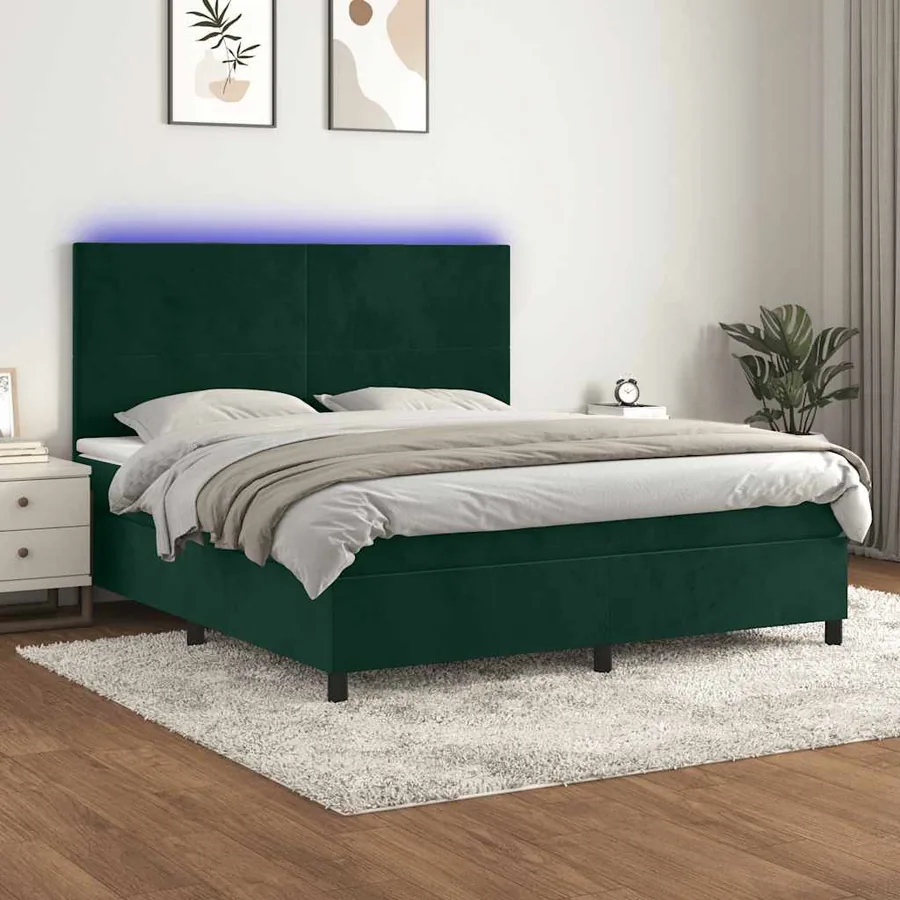 Sommier à lattes de lit et matelas et LED Vert foncé 180x200 cm