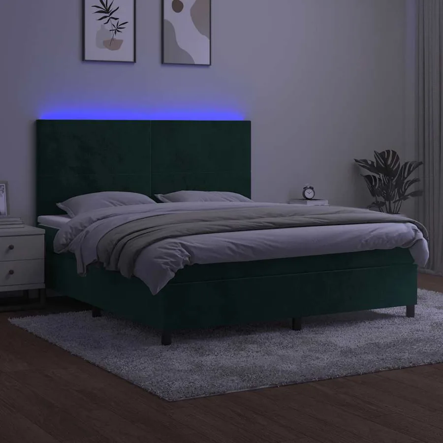 Sommier à lattes de lit et matelas et LED Vert foncé 180x200 cm - 4