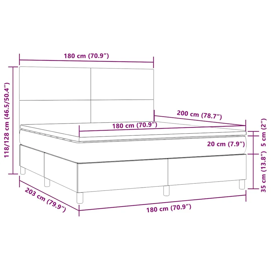 Sommier à lattes de lit et matelas et LED Vert foncé 180x200 cm - 9