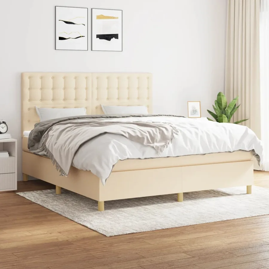 Sommier à lattes de lit avec matelas Crème 160x200 cm Tissu